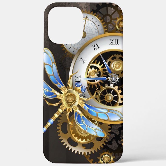 Steampunk Clock with Mechanical Dragonfly Case-Mate iPhone Case (Back)