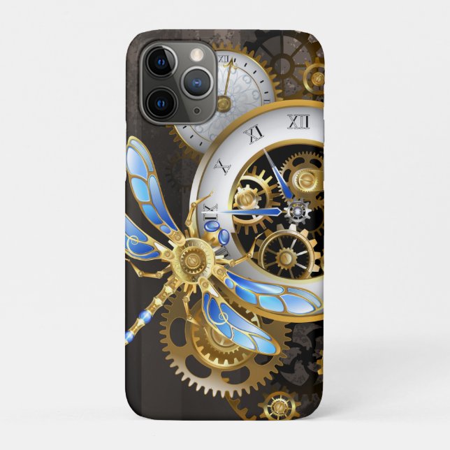 Steampunk Clock with Mechanical Dragonfly Case-Mate iPhone Case (Back)
