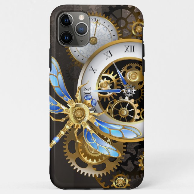 Steampunk Clock with Mechanical Dragonfly Case-Mate iPhone Case (Back)