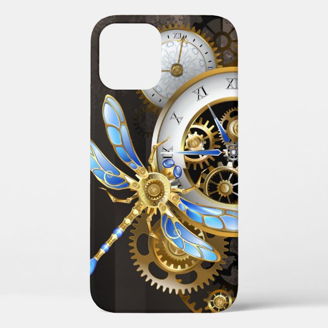 Steampunk Clock with Mechanical Dragonfly Case-Mate iPhone Case (Back)