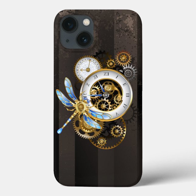 Steampunk Clock with Mechanical Dragonfly Case-Mate iPhone Case (Back)