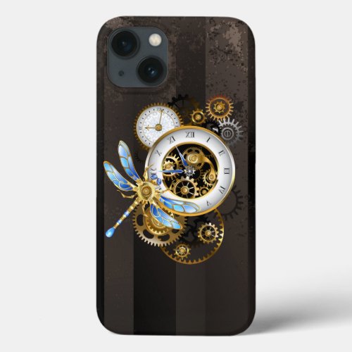 Steampunk Clock with Mechanical Dragonfly iPhone 13 Case