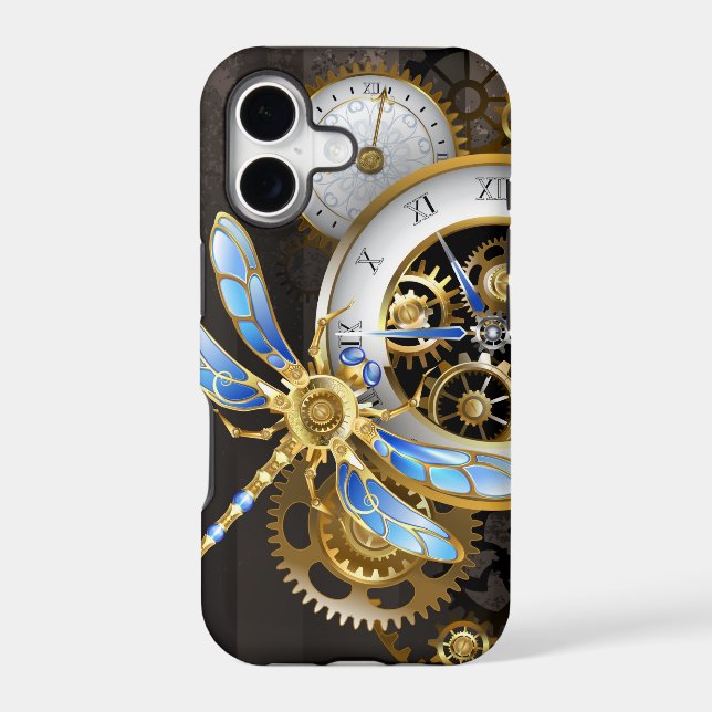 Steampunk Clock with Mechanical Dragonfly Case-Mate iPhone Case (Back)