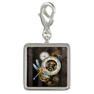 Steampunk Clock with Mechanical Dragonfly Charm