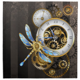 Steampunk Clock with Mechanical Dragonfly Cloth Napkin