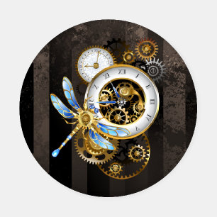 Steampunk Clock with Mechanical Dragonfly Coaster Set