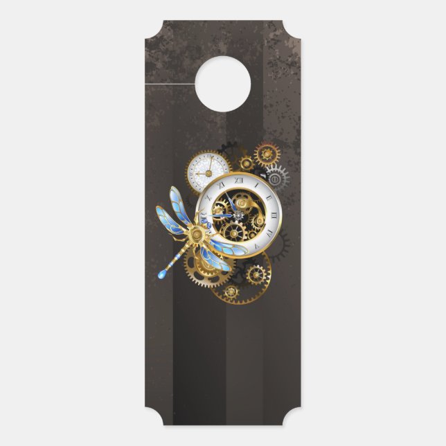 Steampunk Clock with Mechanical Dragonfly Door Hanger (Front)
