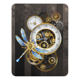 Steampunk Clock with Mechanical Dragonfly Door Sign