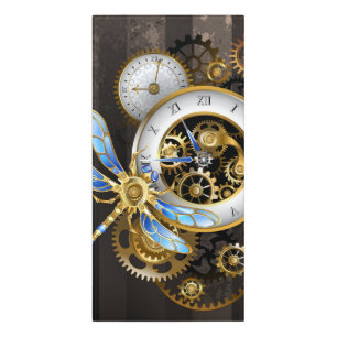 Steampunk Clock with Mechanical Dragonfly Door Sign