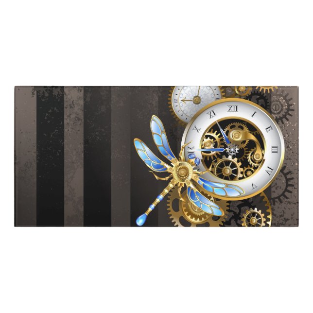Steampunk Clock with Mechanical Dragonfly Door Sign (Classic Front)