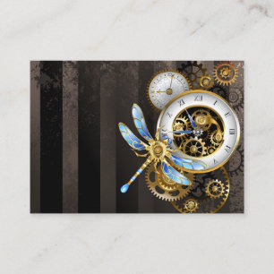 Steampunk Clock with Mechanical Dragonfly Enclosure Card
