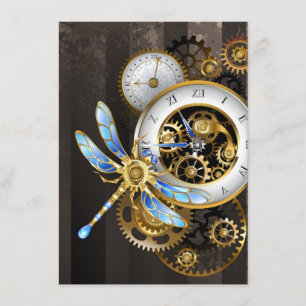 Steampunk Clock with Mechanical Dragonfly Enclosure Card