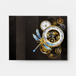 Steampunk Clock with Mechanical Dragonfly Envelope