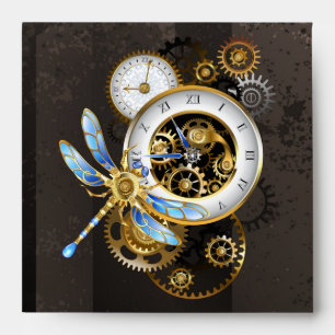 Steampunk Clock with Mechanical Dragonfly Envelope