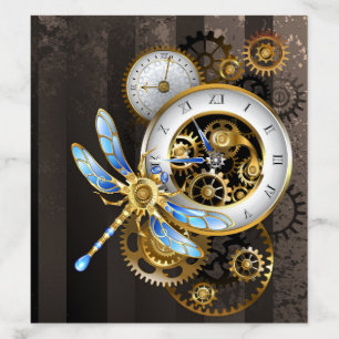 Steampunk Clock with Mechanical Dragonfly Envelope Liner