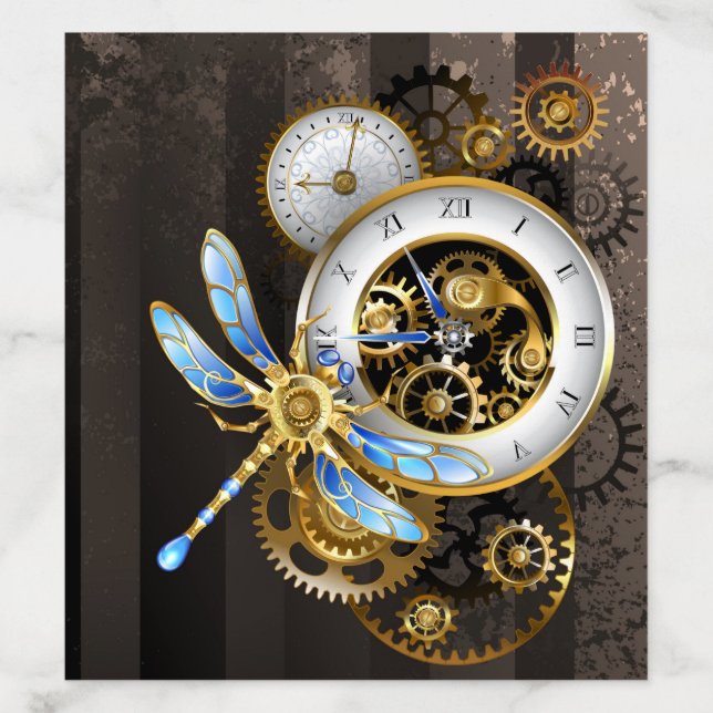 Steampunk Clock with Mechanical Dragonfly Envelope Liner (Design)