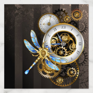 Steampunk Clock with Mechanical Dragonfly Envelope Liner