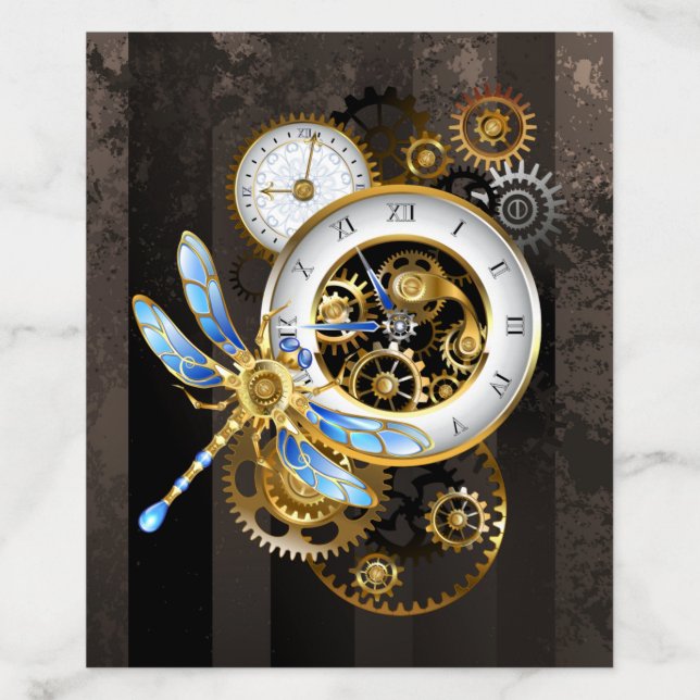 Steampunk Clock with Mechanical Dragonfly Envelope Liner (Design)