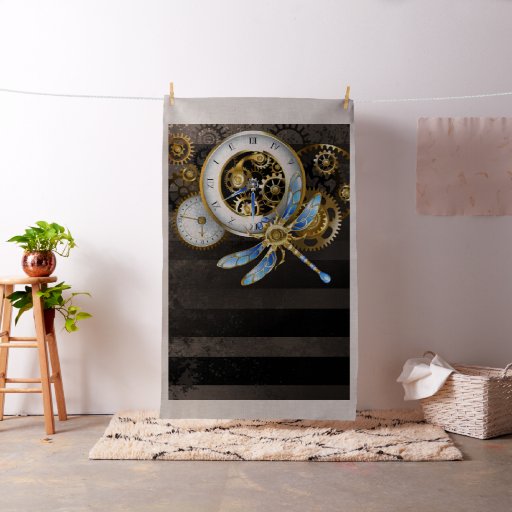 Steampunk Clock with Mechanical Dragonfly Fabric
