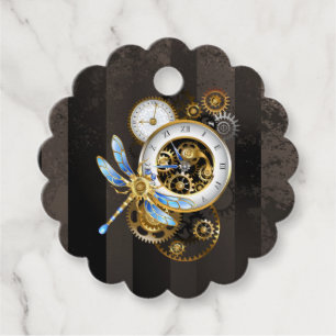 Steampunk Clock with Mechanical Dragonfly Favor Tags