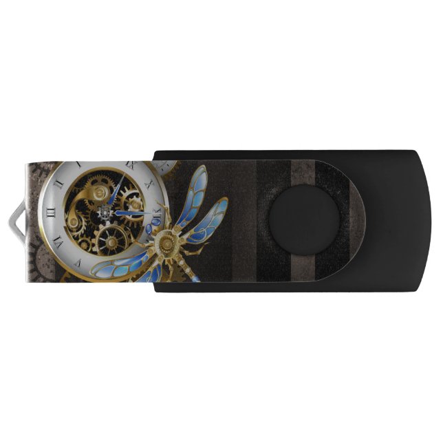 Steampunk Clock with Mechanical Dragonfly Flash Drive (Back)