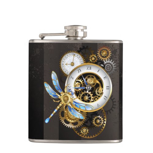 Steampunk Clock with Mechanical Dragonfly Flask
