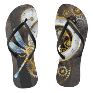 Steampunk Clock with Mechanical Dragonfly Flip Flops