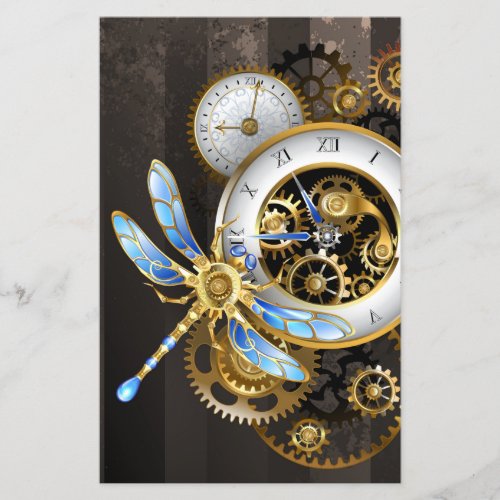 Steampunk Clock with Mechanical Dragonfly Flyer