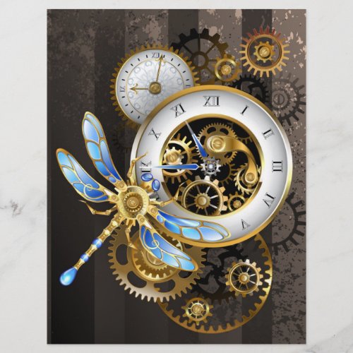 Steampunk Clock with Mechanical Dragonfly Flyer