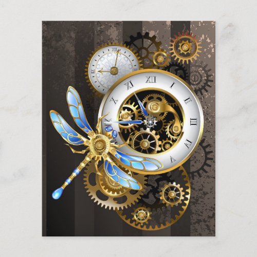 Steampunk Clock with Mechanical Dragonfly Flyer