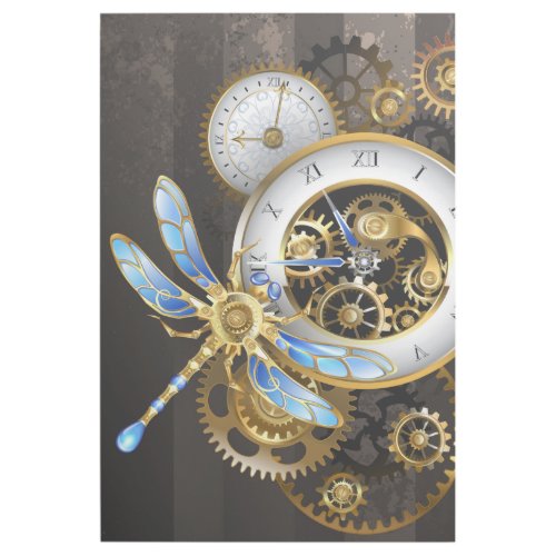 Steampunk Clock with Mechanical Dragonfly Gallery Wrap