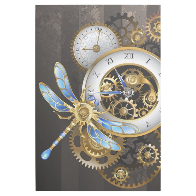 Steampunk Clock with Mechanical Dragonfly Gallery Wrap (Front)