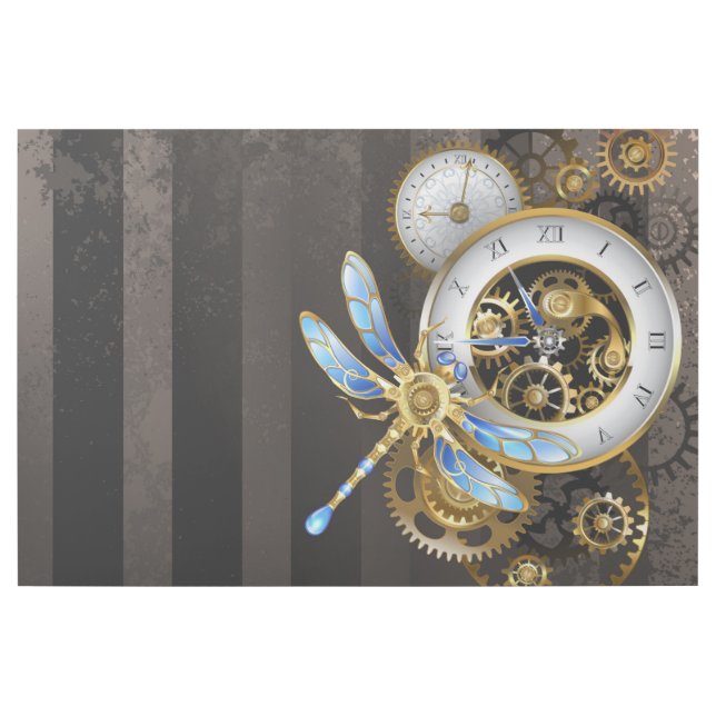 Steampunk Clock with Mechanical Dragonfly Gallery Wrap (Front)