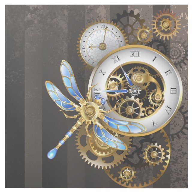 Steampunk Clock with Mechanical Dragonfly Gallery Wrap (Front)