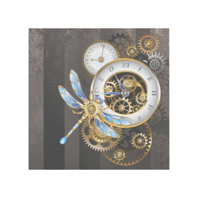 Steampunk Clock with Mechanical Dragonfly Gallery Wrap (Front)