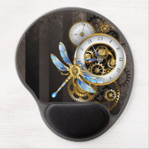 Steampunk Clock with Mechanical Dragonfly Gel Mouse Pad