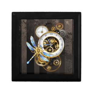 Steampunk Clock with Mechanical Dragonfly Gift Box