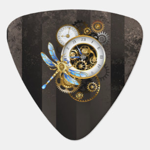 Steampunk Clock with Mechanical Dragonfly Guitar Pick