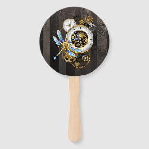 Steampunk Clock with Mechanical Dragonfly Hand Fan