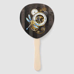 Steampunk Clock with Mechanical Dragonfly Hand Fan