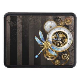 Steampunk Clock with Mechanical Dragonfly Hitch Cover