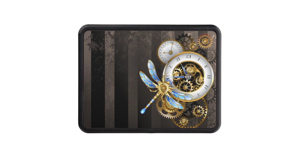 Steampunk Clock with Mechanical Dragonfly Hitch Cover Zazzle