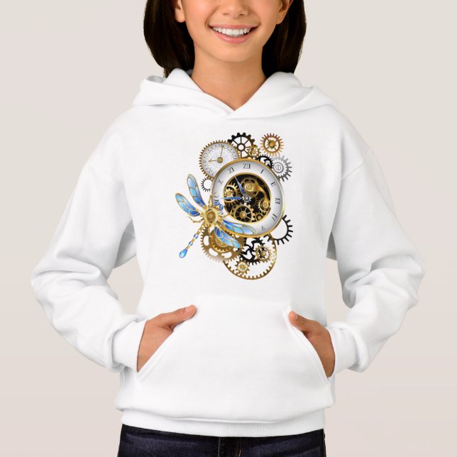 Steampunk Clock with Mechanical Dragonfly Hoodie (Front)