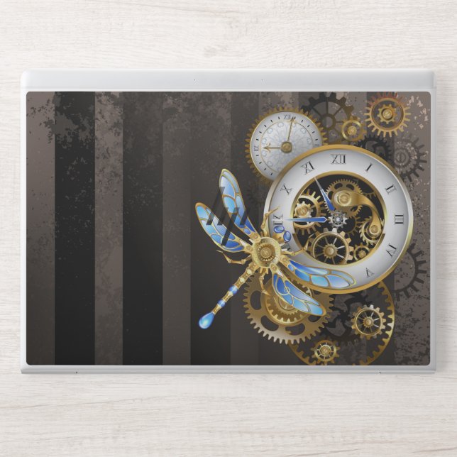 Steampunk Clock with Mechanical Dragonfly HP Laptop Skin (Front)