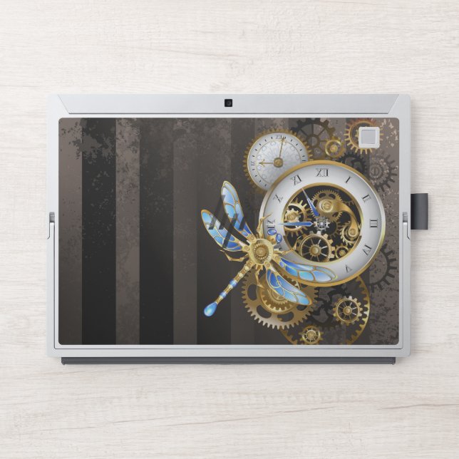 Steampunk Clock with Mechanical Dragonfly HP Laptop Skin (Front)