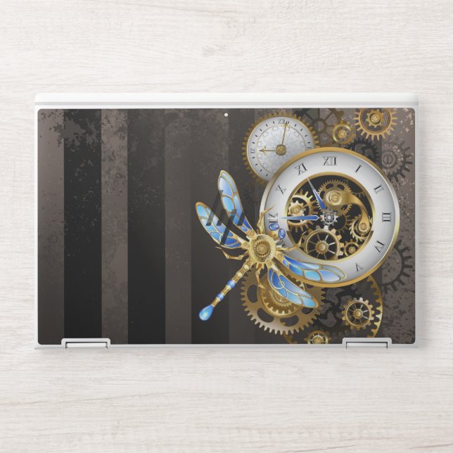 Steampunk Clock with Mechanical Dragonfly HP Laptop Skin (Front)