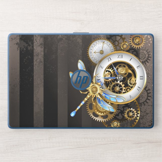 Steampunk Clock with Mechanical Dragonfly HP Laptop Skin (Front)
