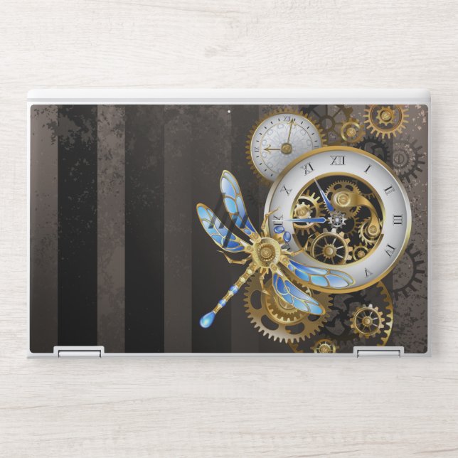 Steampunk Clock with Mechanical Dragonfly HP Laptop Skin (Front)