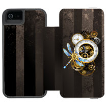 Steampunk Clock with Mechanical Dragonfly iPhone SE/5/5s Wallet Case