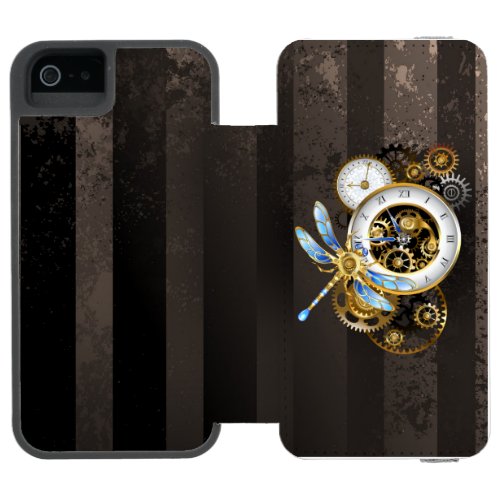 Steampunk Clock with Mechanical Dragonfly iPhone SE55s Wallet Case